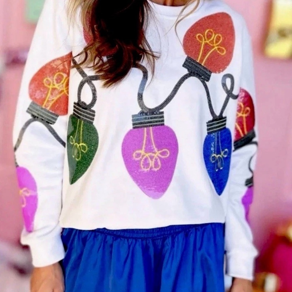 🎄Queen Of Sparkles XL (Oversized) Christmas Lights Sequined Sweatshirt EUC - Picture 5 of 6
